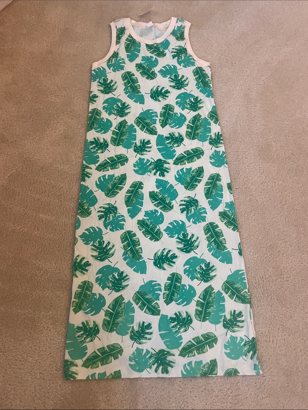 Crewcuts White Sleeveless Dress with Green Leaf Print